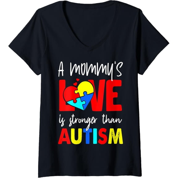 Womens Mommy's Love Is Stronger Than Autism Awareness Gift V-Neck T-Shirt