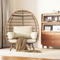 thumbnail image 2 of EastVita Single Standing Egg Chair Outdoor Patio Egg Chair with Cushions Metal Frame Stand Suitable for Balcony Terrace Living Room Beige, 2 of 7