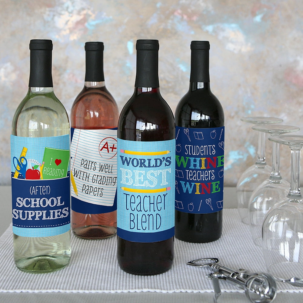 Big Dot of Happiness Funny Colorful - Teacher Appreciation First and Last Day of School or Christmas Gift Decorations for Women and Men - Wine Bottle ...
