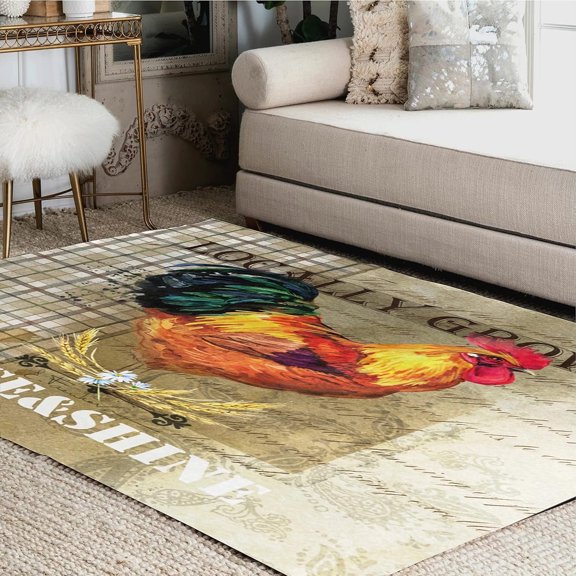 FREEAM Rooster Vintage Area Rug Mat for Living Dining Dorm Room Bedroom Home Decorative 5'3"x4'