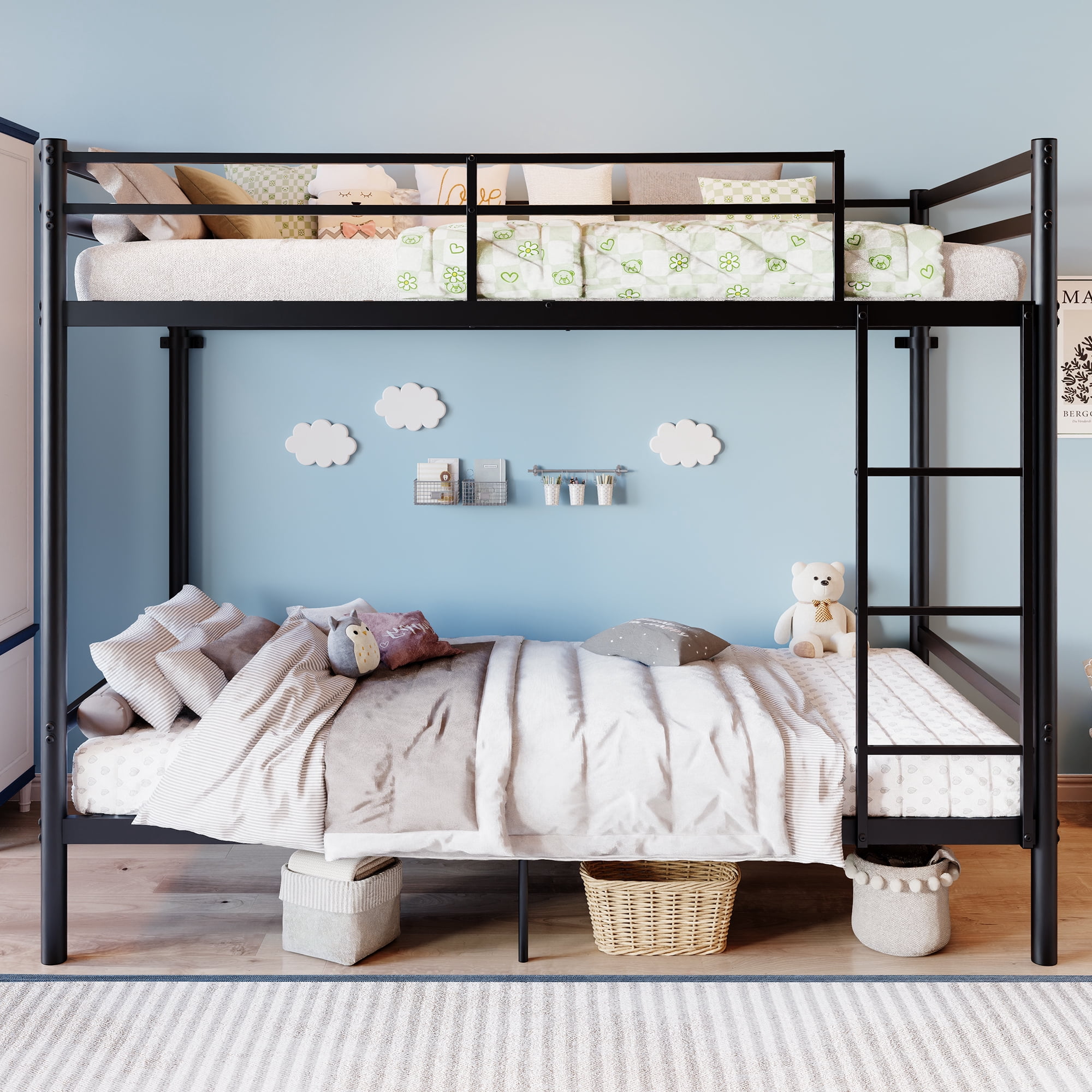 MAYEERTY Twin Over Twin Metal Bunk Bed with Ladder, Space-Saving Bed Frame for Kids Teens Adults, Supports 330 lbs Top & 440 lbs Bottom Bunk, No Box Spring Needed