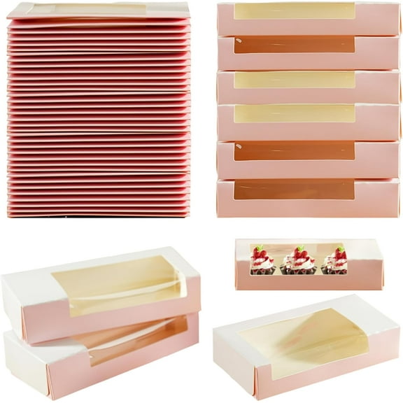 Verdelife 6.50''x2.76'' Pink Cookie Boxes Bakery Packaging Box With Window,for Mini Dessert, Sushi, Strawberries,30 Pack
