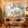 thumbnail image 3 of White Horse in Gallop on Rustic Wood with Leaves, Energetic Rustic Style for Animal Lovers, Equine Wall Art, Housewarming Gift Tapestry Wall Hanging for Bedroom and Living Room, 3 of 7