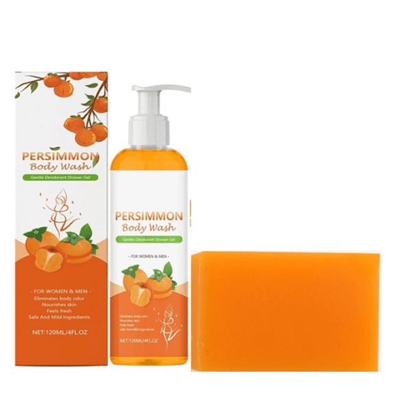 EGNMCR Persimmon Soap Persimmon Shower Set Deodorizing Soap Removes Dirt And Grease And Does Not Tighten Persimmons. Persimmon soap shower gel set