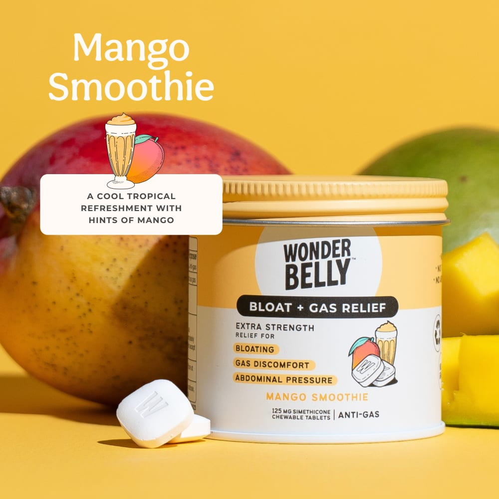 Wonderbelly Bloat and Gas Relief Chewable Tablets, Mango Smoothie Flavor, 125 mg, 35 Count
