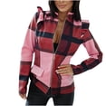 thumbnail image 1 of Pompotops Mode Femmes Décontracté à Carreaux Imprimé Manches Longues Fermeture Éclair Hauts Ajustés Vestes en Liquidation, 1 of 6