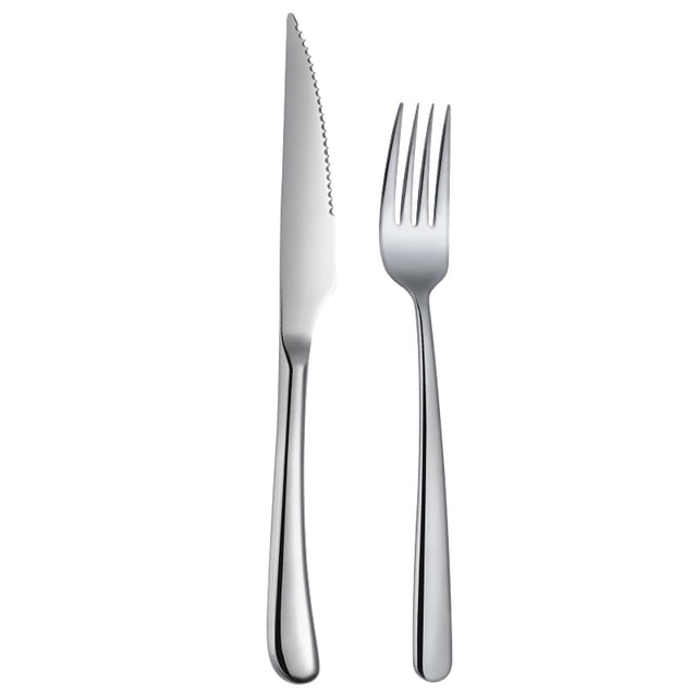 Elegante juego de cuchillos, tenedores y cucharas de acero inoxidable para carne, cuchara para café, postres y hielo para hotel, espesada