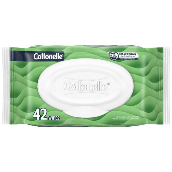 Lingettes humides jetables dans les toilettes Cottonelle GentlePlus avec aloès et vitamine E, lingettes humides pour adultes, 1 pack à couvercle rabattable, 42 lingettes au total COTT FW 42