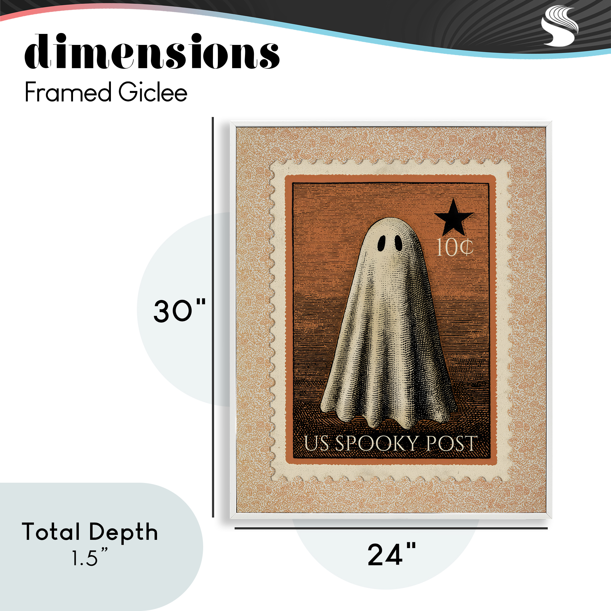 Vintage Ghost Stamp White Framed Giclee Art, design by Arlington Prints