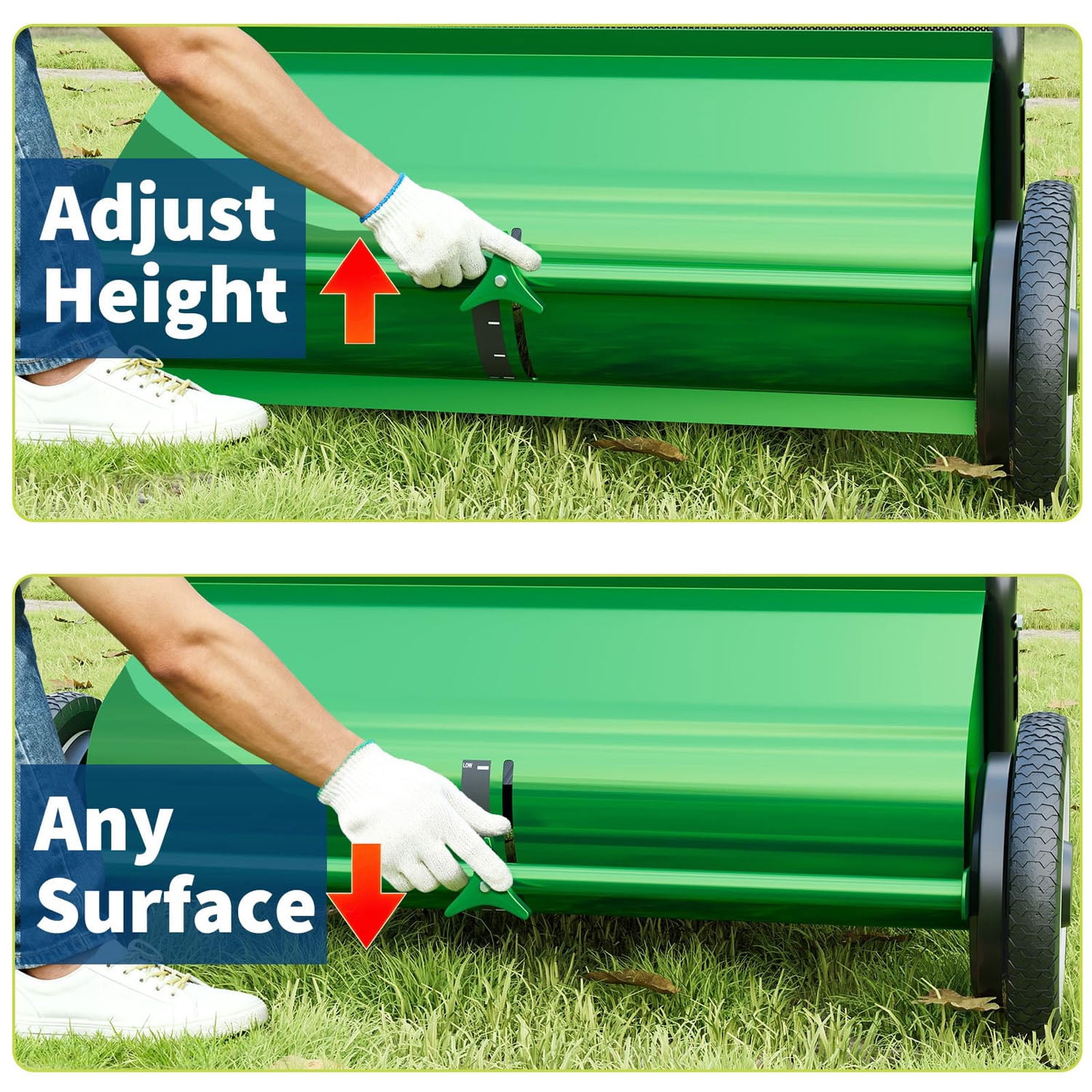 Gaderth Efficient 21-Inch Push Lawn Sweeper, Heavy-Duty Steel Frame, 4 Enhanced Spinning Brushes, Large 3.5 cu.ft Pusher, Strong Rubber Wheels, Manual Leaf & Grass Collector