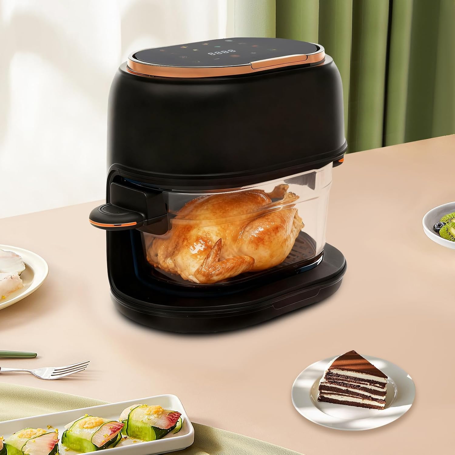 4.2 QT Air Fryer with Glass Basket & Touchscreen, Visible Baking Basket Air Fryer Small, Tabletop Oil-Free Cooker for Healthy Frying Baking,Chicken Fries Vegetables