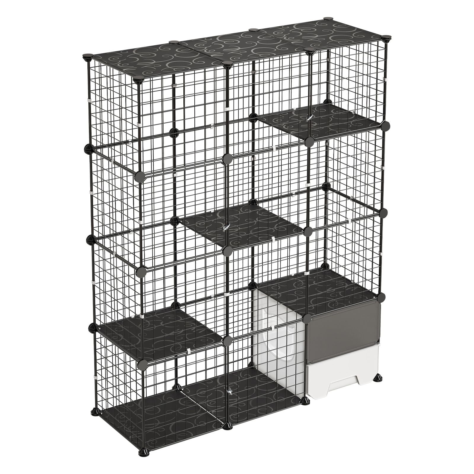 Cat Cage 4-Tier 40.98"x13.98"x55" DIY Cat Playpen with Litter Box, Indoor Enclosure Detachable Metal Wire Kennel Crate, Large Exercise Place for 1-2 Cats, Kittens, Ferret, Small Animals, Black