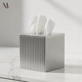 thumbnail image 5 of Tissue Box Cover Square - Handcrafted Ridge Embossed Pewter Metal Holder For Bathroom Accessory  Aesthetic Decorative Facial Napkin Cube Modern Home Decor, 5 of 6