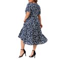 thumbnail image 4 of Vestido midi de lunares para mujer de talla grande GRACE & GRANDEUR, vestido de babydoll con mangas cortas y volantes, cintura elástica 2X azul oscuro, 4 of 8