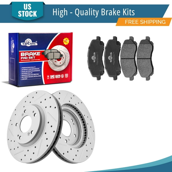 YXPCARS 6PCS Front Brake Kits, Drilled & Slotted Brake Rotors   Ceramic Brake Pads Set for Jeep Compass Patriot Dodge Avenger Caliber 200 (980209, 866)