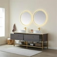 thumbnail image 4 of Vinnova Murica 72" White Top and Vessel Sink Double Vanity Oak Wood Gold Frame, 4 of 9