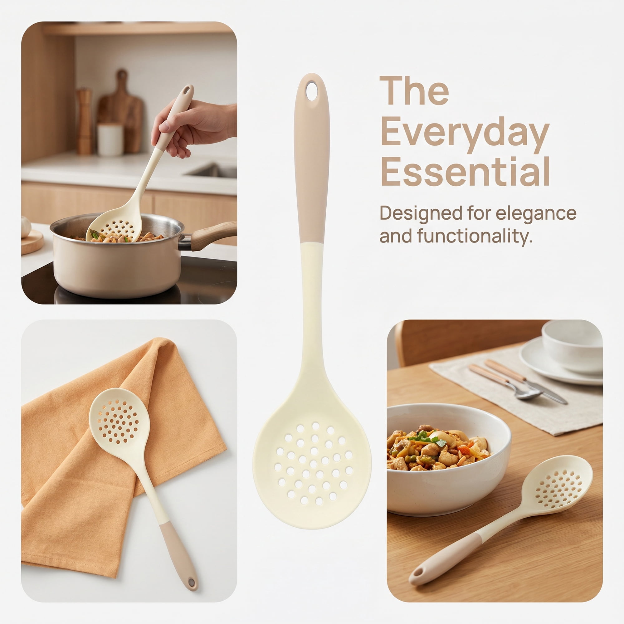 Unique Bargains Non Stick Heat Resistant Silicone Spoon Slotted spoon A 12.8x3.9in