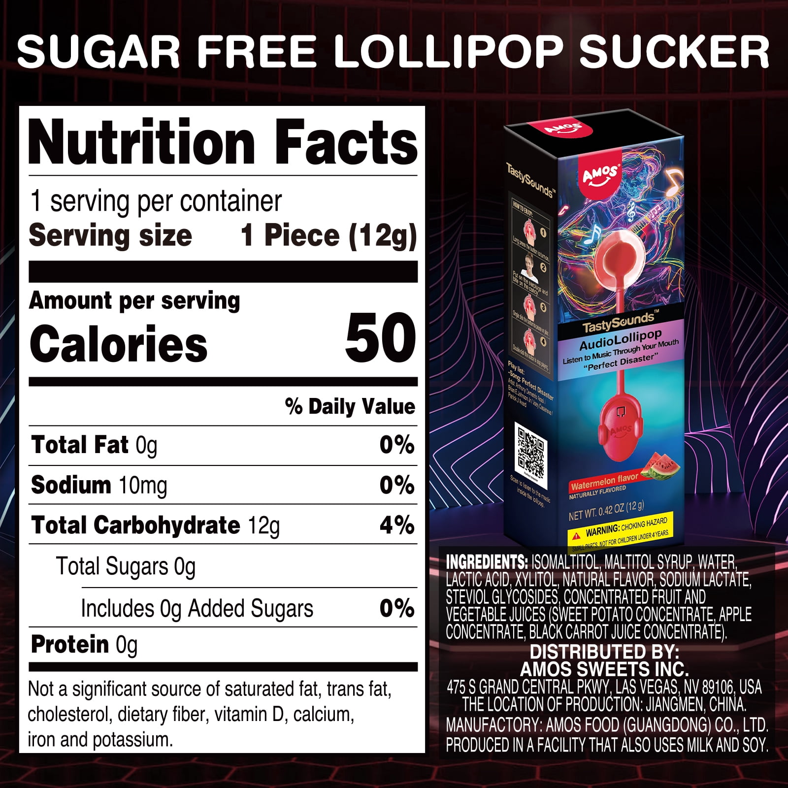 AMOS Music Lollipop Suckers Lollipop Fat Free Singing Lollipop, Creative Gift Party