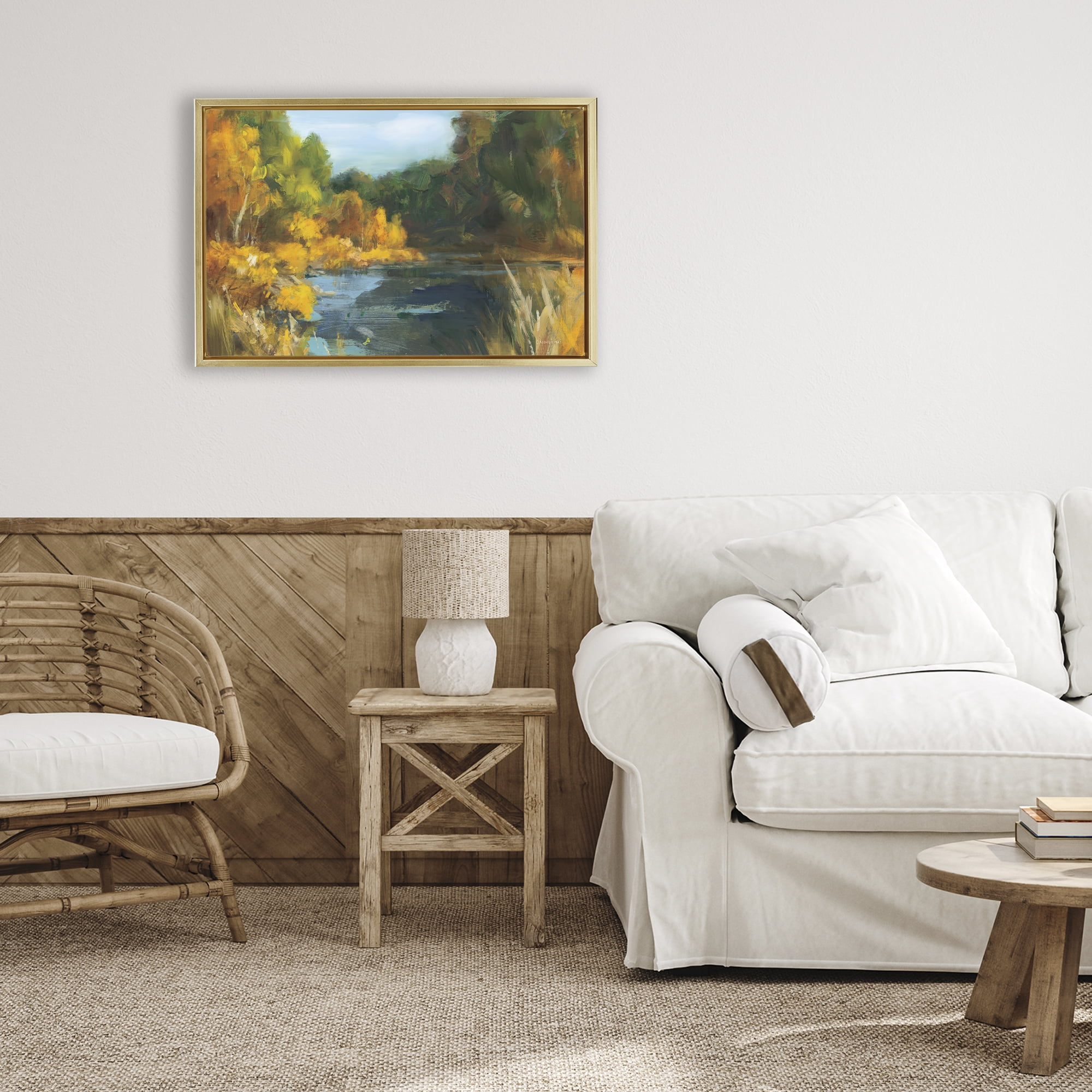 Stupell Industries Autumn River Bend Abstract Gold Framed Floater Canvas Wall Art, design by Danhui Nai