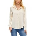 thumbnail image 2 of Needbo Women's Blouse Satin Silk Long Sleeve Button Down Shirts with Pocket Casual Work Office Top, Champagne XS-3XL, 2 of 7