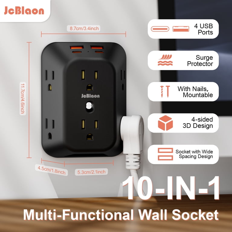 JcBlaon Multi Plug Surge Protector with 4 USB Ports photo 4