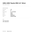 thumbnail image 3 of Toyota Fits MR2 Wheel 1991 1992 14" Factory OEM Silver 4261117110, 3 of 3