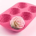 thumbnail image 2 of HEVIRGO Cake Mold 3D Reusable 6-Cavity Non-stick Rose Flower Shape Fondant Mould for Kitchen Pink Silicone, 2 of 7