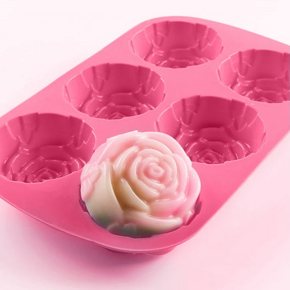 Opvise 3D Reusable 6-Cavity Rose Flower Shape Silicone Cake Mold, Non-Stick, for Kitchen