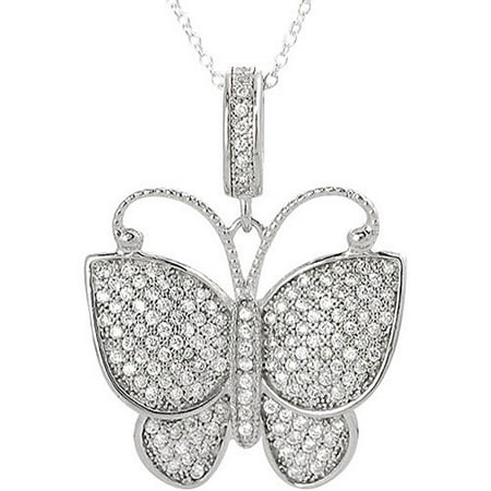 Brinley Co. Pave-Set Cubic Zirconia Butterfly Pendant in Sterling Silver, 18"