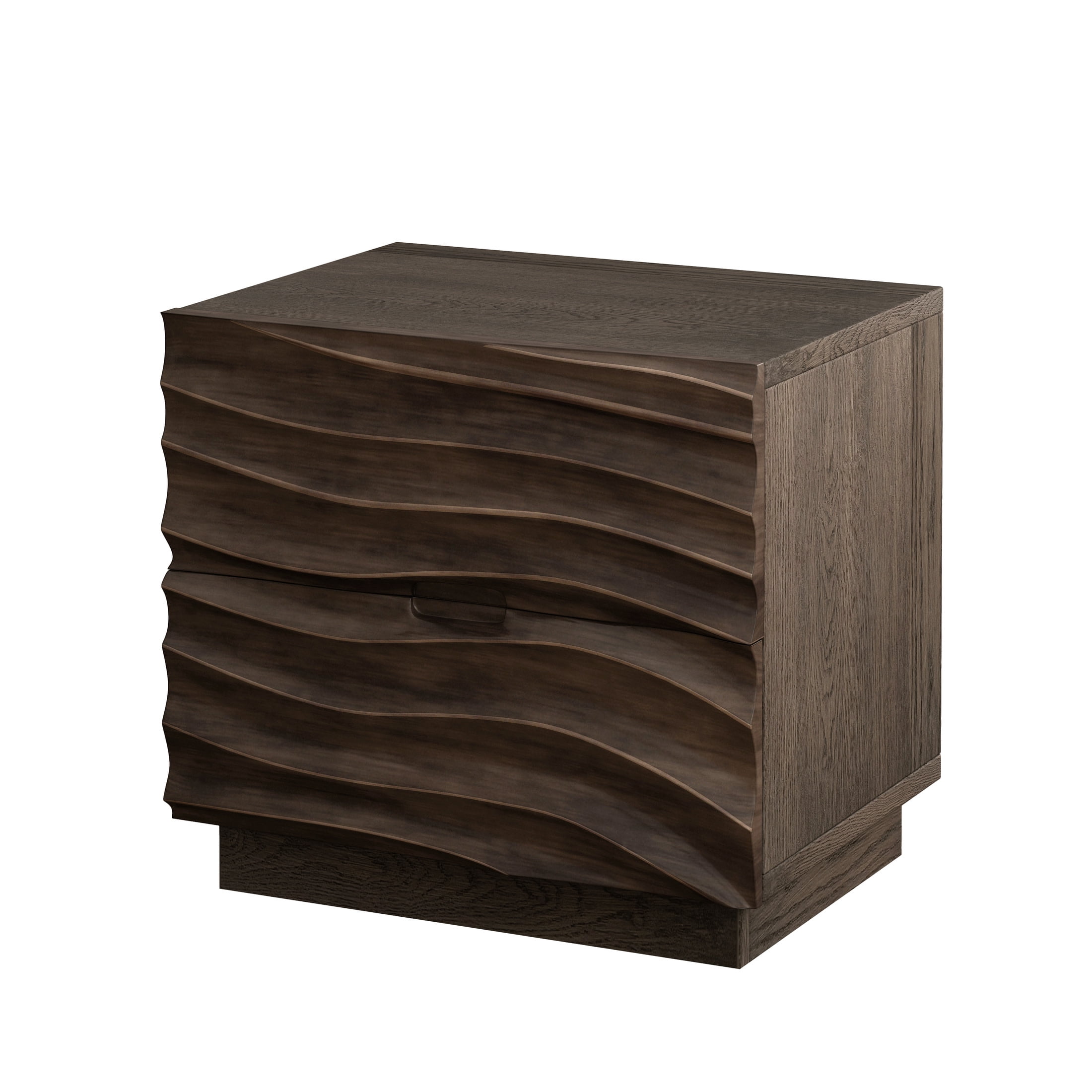 GDF Studio Set of 2 Solid Wood Nightstands with 2 Drawers, Handle-Free Design, Brown