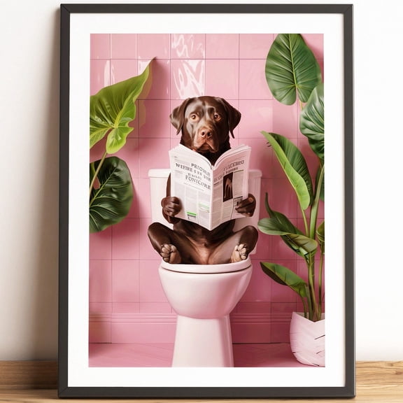 Kna Prints - 1 Pc Poster Chocolate Labrador On Toilet Bathroom Print, Funny Dog Print Bathroom Decor Toilet Wall Art Bathroom Wall Art Labrador Prints Chocolate Lab, UNFRAMED-8x12