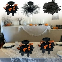 PALIFEUR Black Leaves Candle Rings Wreaths, Candle Rings Fall Decor, Reusable Artificial Flower Garland for Halloween Table Centerpiece, Halloween Candle Holders Ring Decorations