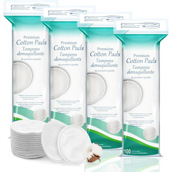 Premium Cotton Rounds for Face 400 Count - Makeup Remover Pads, Hypoallergenic, Lint-Free | 100% Pure Cotton Pads for Face Cleasing, Applying Facial Toner & Nail Polish Remover