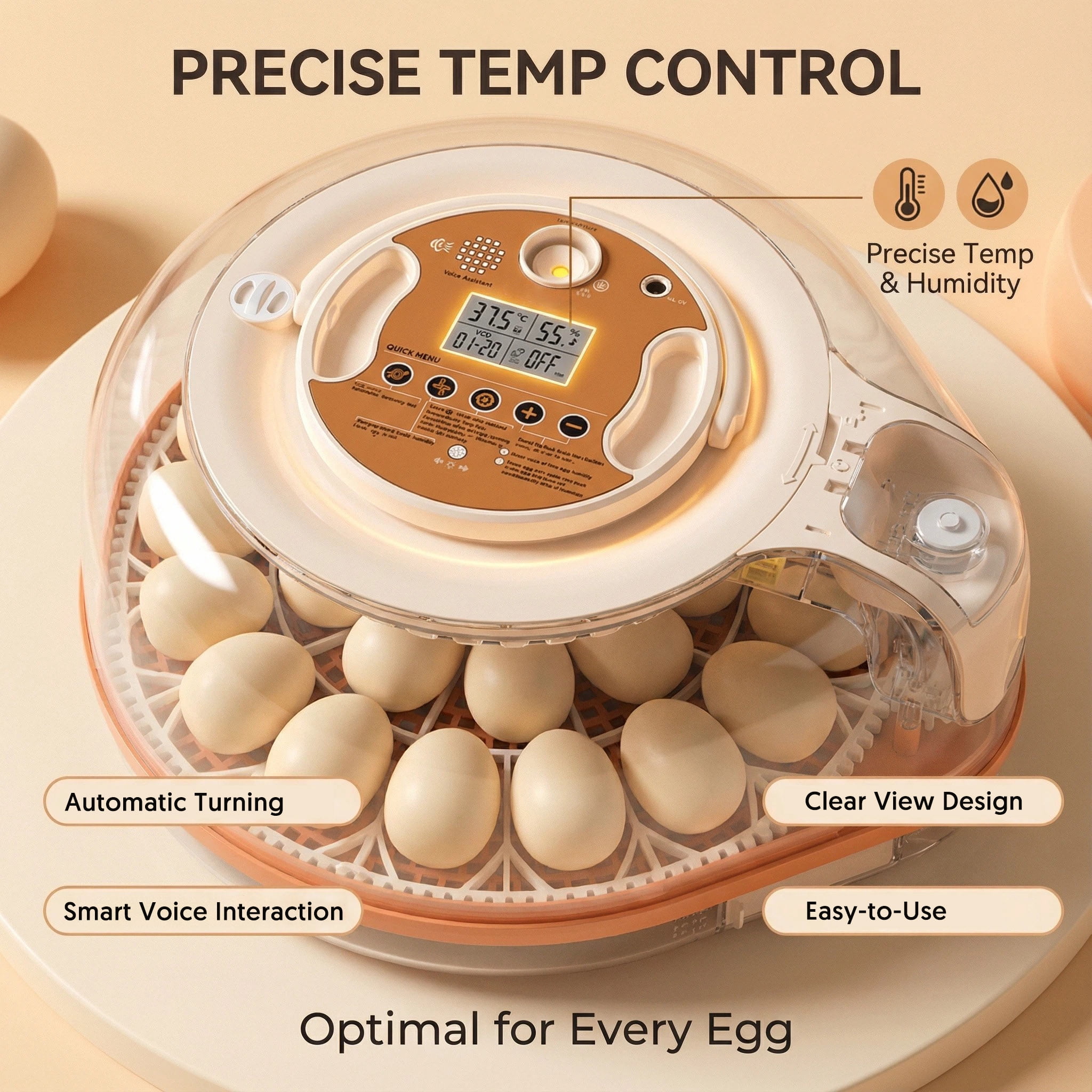 2026 New Smart Chicken Egg Incubator with Voice Control, 26 Chicken/59 Bird Incubators for Hatching Eggs, Automatic Egg Turner with Thermometer Seat and Humidity Control, Built-in Water Reservoir