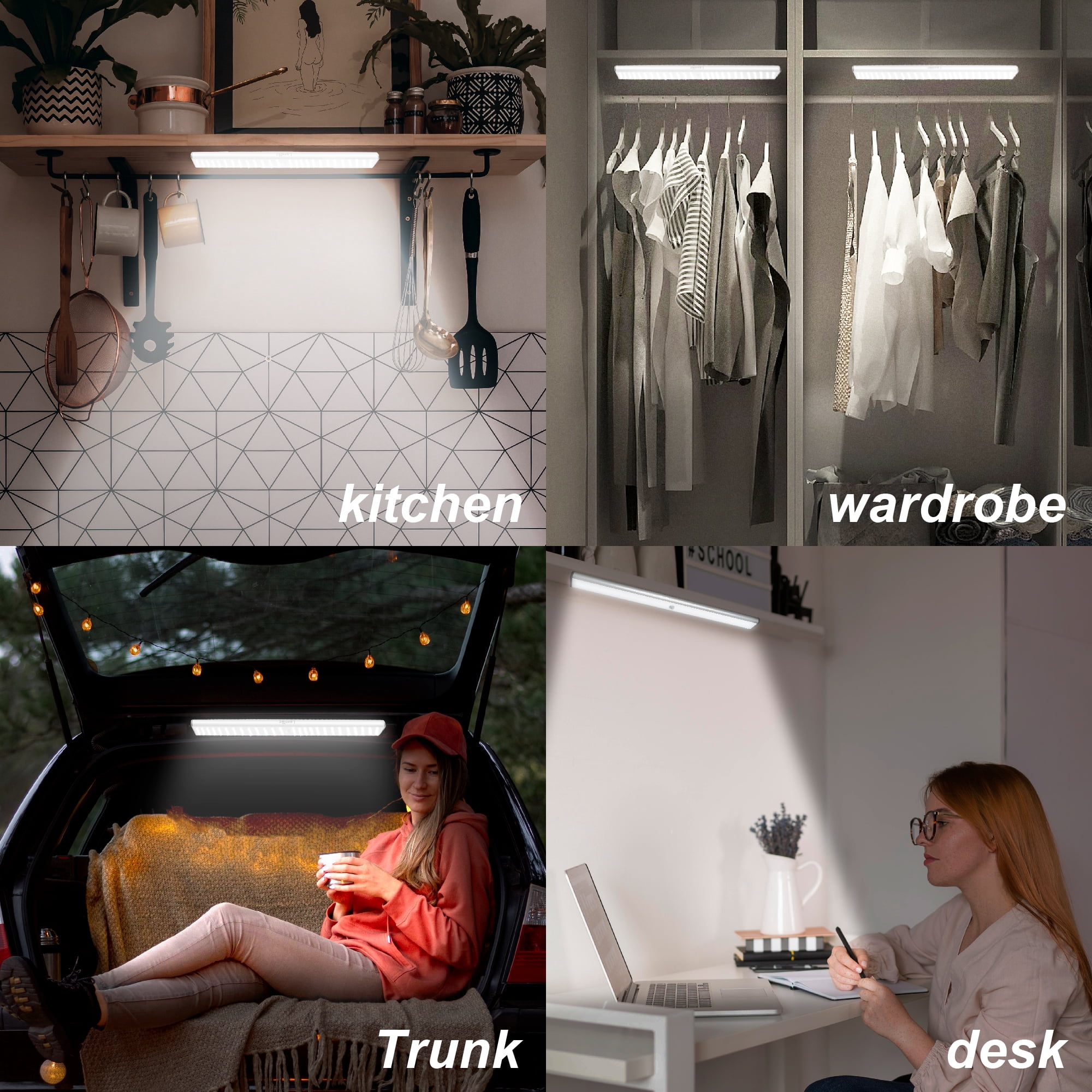 Lepotec 15.8Inch Under Cabinet Light - Wireless Rechargeable Motion Sensor LED Light with Built-in Magnet for Kitchen, Wardrobe, Closet