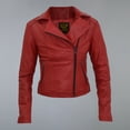 thumbnail image 4 of Women's Biker Padded Design Red Slim Fit Leather Jacket, 4 of 8