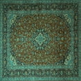 thumbnail image 1 of Ahgly Company Indoor Square Medallion Turquoise Blue Traditional Area Rugs, 8' Square, 1 of 4