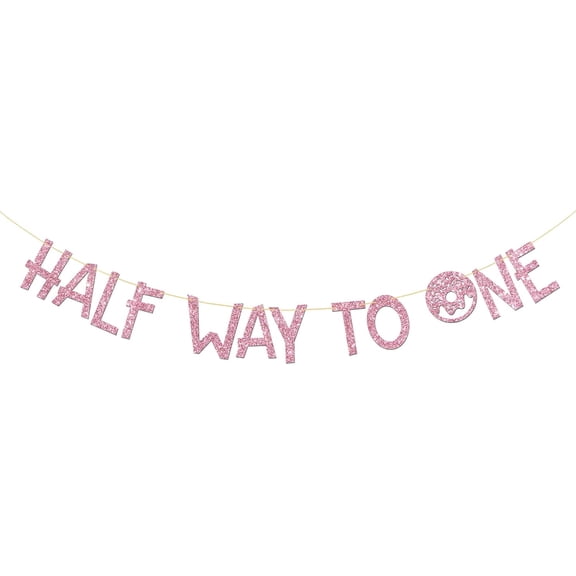 Half Way to One Banner, Pink Glitter, Baby Girl 6 Months Bunting Banner, Donut Themed Baby Shower, Half Year Old, 6 Months Birthday Party Decoration Supplies