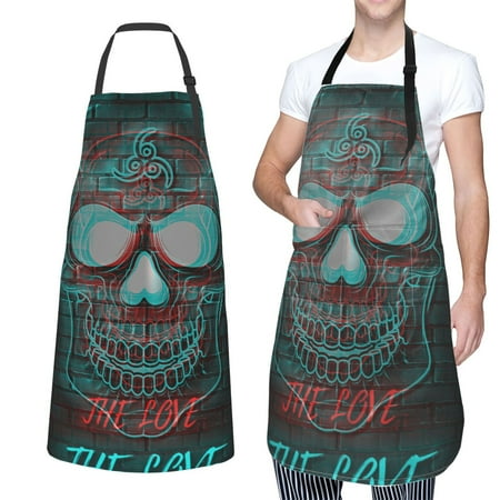 

XMXT 1 Pcs Waterproof Kitchen Cooking Apron Love Neon Skeleton Pattern Adjustable Aprons for Women Men with Pockets