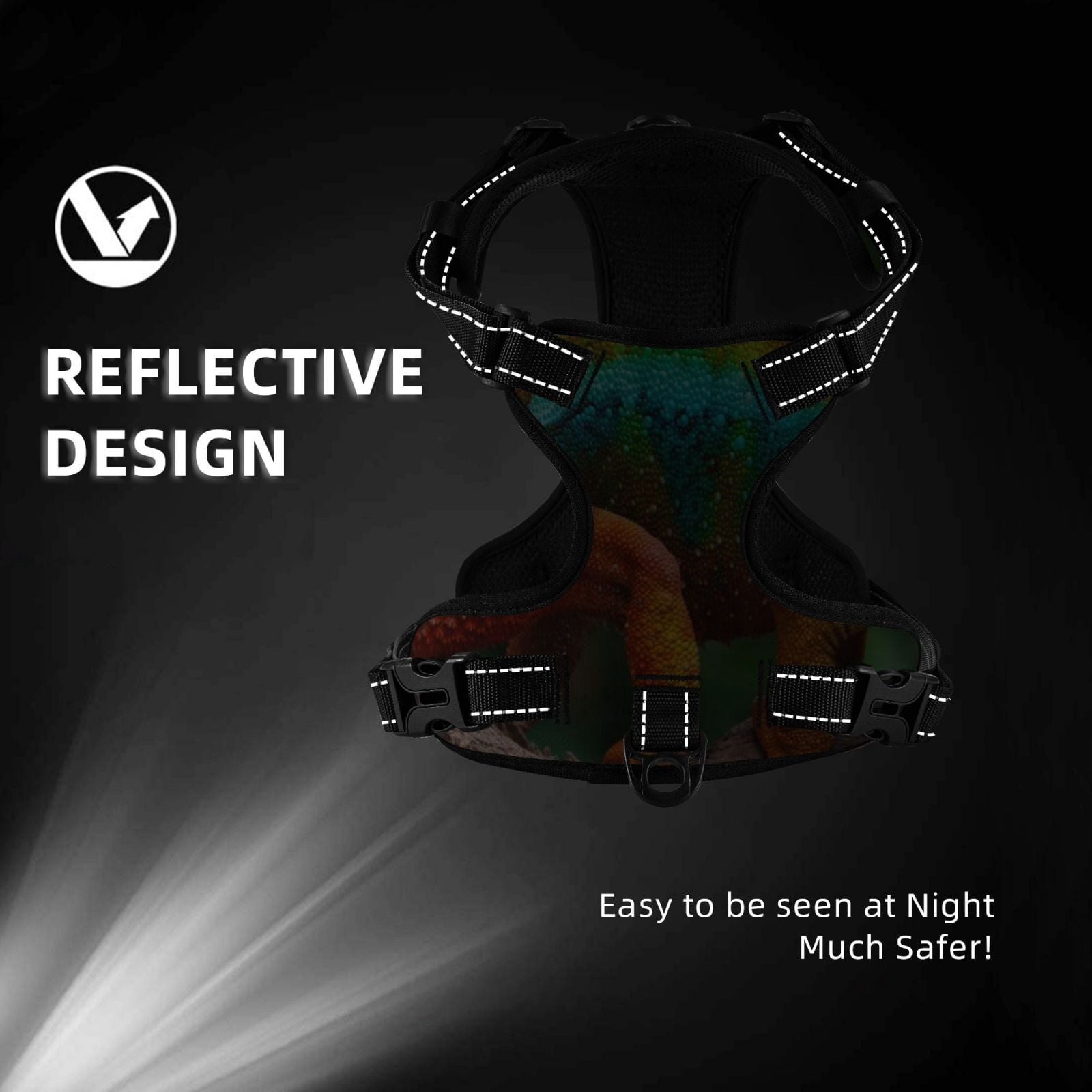 Fuzoiu Chameleon Print Reflective Dog Harness,Adjustable, Breathable Pet Vest,Dog Harness No Pull,No Choke Pet Vest for Small, Medium, and Large Dogs-Small