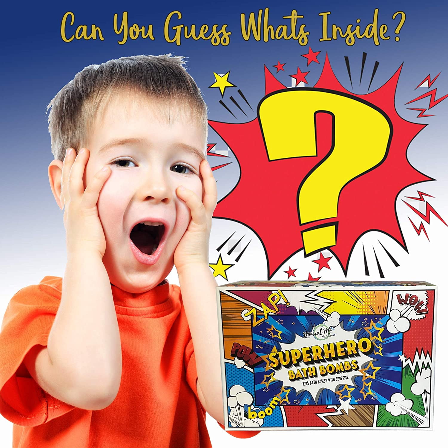 Bath Bombs for Kids with Superhero Toys Inside - Mineral Me Organic Bath Fizzies with Fruit Scent
