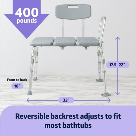 Medline Transfer Bench for Bathtubs and Showers, Slip-Resistant, 400 lb. Weight Capacity, Gray