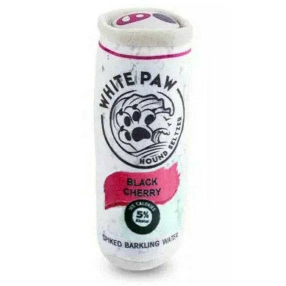 White Paw Seltzer Plush Dog Toy Fun Novelty Alcohol Squeaker (Black