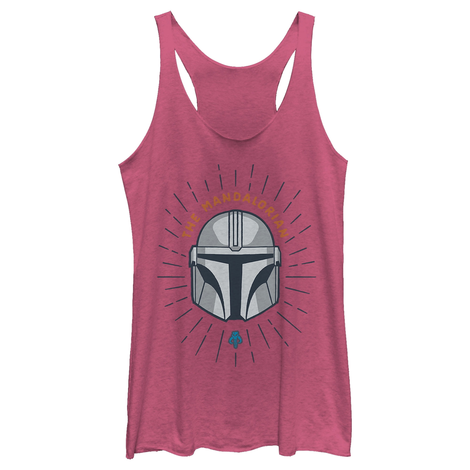 Women's Star Wars The Mandalorian Helmet Cartoon Racerback Tank Top Pink Heather Medium