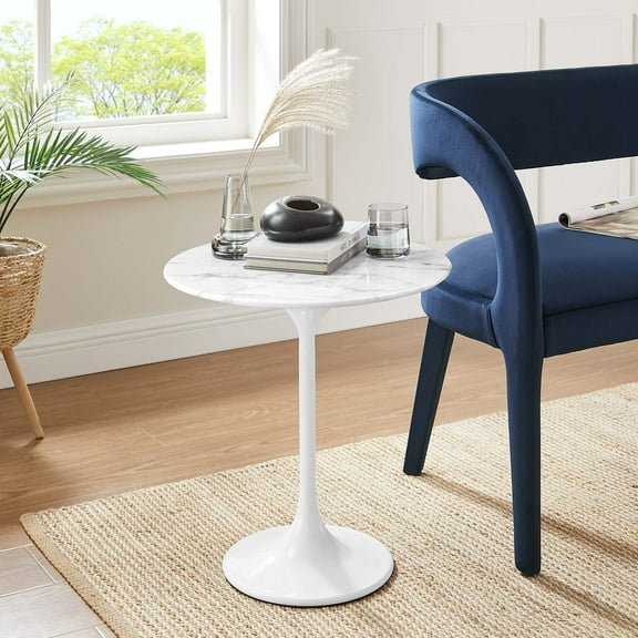 Modway Lippa 20" Round Artificial Marble Side Table in White White