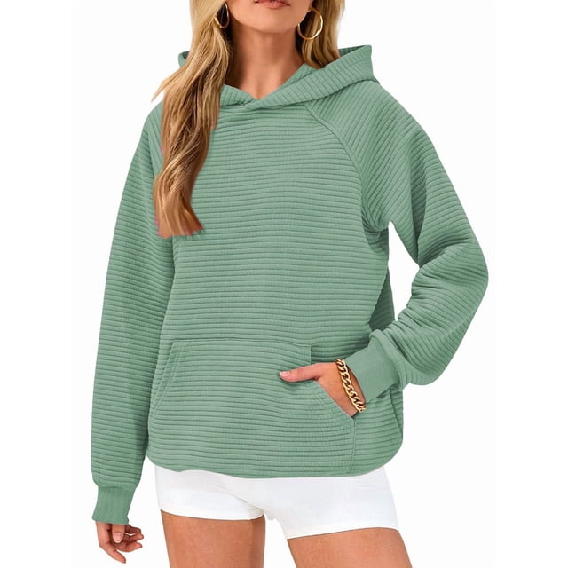 Womens Oversized Hoodies Waffle Sweatshirts Fall Fashion Pullover Sweaters Winter Clothes Green L