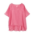 thumbnail image 4 of Short Sleeve Tops for Women Fashion Casual Loose Linen Top Breathable Summer Shirts Watermelon red XXXXL, 4 of 6