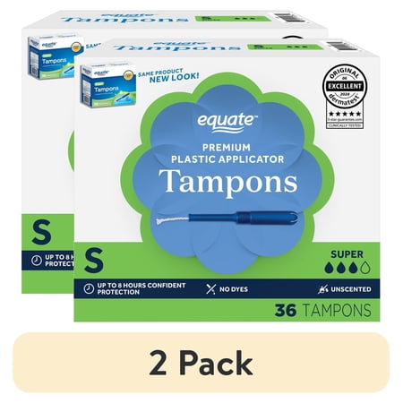 (2 pack) Equate Super Tampons with Premium Plastic Applicators, Unscented, 36 Count