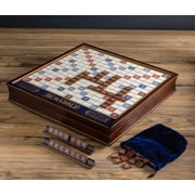 WS Game Company Scrabble Deluxe Edition with Rotating Mahogany Wooden Game Board