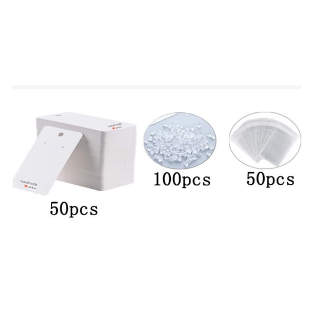 Tarjetas para pendientes de 2,4 x 3,5 pulgadas: tarjetas para sujetar pendientes hechas a mano con amor, 50 tarjetas para exhibir pendientes, collares y suministros para empaquetar joyas (papel